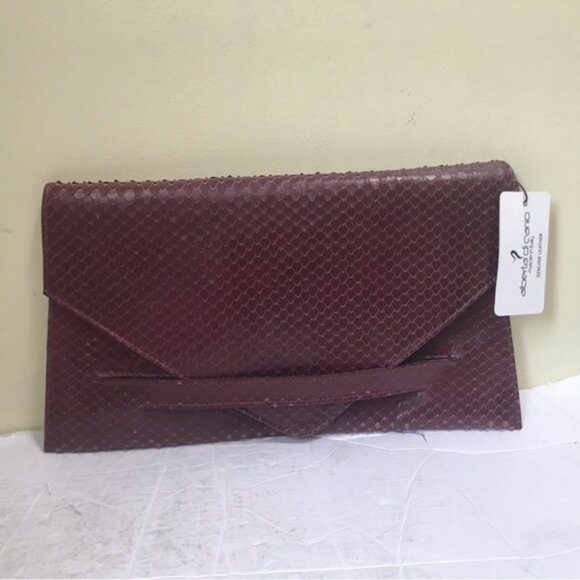 Alberta di Canio NEW Leather Clutch Bag Snake Animal Print Purse Minimalist Red - Picture 2 of 16